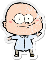 distressed sticker of a cartoon bald man staring png