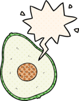 cartoon avocado with speech bubble in comic book style png