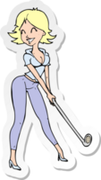 sticker of a cartoon woman playing golf png