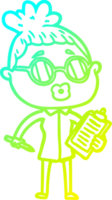 cold gradient line drawing of a cartoon manager woman wearing spectacles png