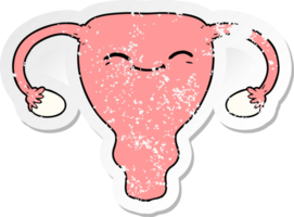 distressed sticker of a cartoon uterus png