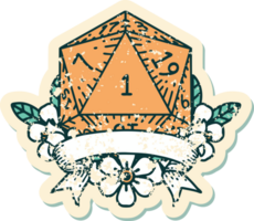 Retro Tattoo Style natural one d20 dice roll png