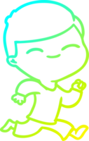 cold gradient line drawing of a cartoon smiling boy running png