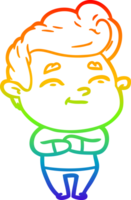 rainbow gradient line drawing of a happy cartoon man png