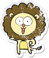 distressed sticker of a happy cartoon lion png