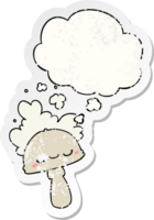 dessin animé champignon avec trace nuage avec pensée bulle comme une affligé usé autocollant png