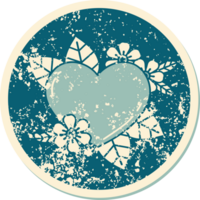 iconic distressed sticker tattoo style image of a botanical heart png