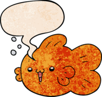 cartoon fish with speech bubble in retro texture style png