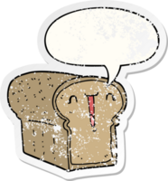 cute cartoon loaf of bread with speech bubble distressed distressed old sticker png