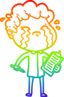 rainbow gradient line drawing of a cartoon man crying png