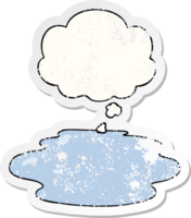 cartoon puddle of water with thought bubble as a distressed worn sticker png