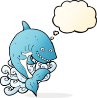 tiburón de dibujos animados con burbuja de pensamiento png