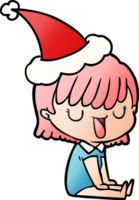 hand drawn gradient cartoon of a woman wearing santa hat png