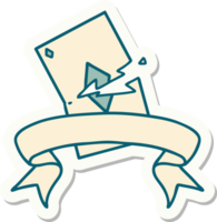 tattoo style sticker with banner of a torn card png