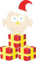 flat color illustration of little owl wearing christmas hat png