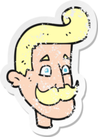 autocollant rétro en détresse d'un homme de dessin animé avec moustache png
