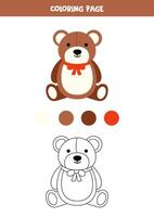 Color cute cartoon teddy bear. Worksheet for kids. vector