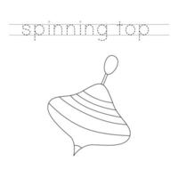 Trace the letters and color cartoon spinning top. Handwriting practice for kids. vector