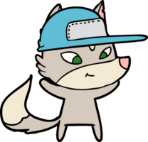 friendly cartoon wolf wearing trucker cap png