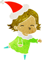 hand drawn retro cartoon of a woman wearing santa hat png