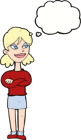 cartoon smug woman with thought bubble png