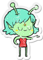 distressed sticker of a cartoon alien girl png