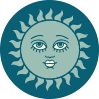 iconic tattoo style image of a sun with face png