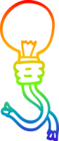 rainbow gradient line drawing of a cartoon glowing light bulb png