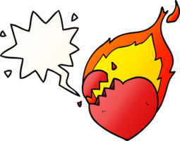 cartoon flaming heart with speech bubble in smooth gradient style png