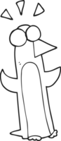 hand drawn black and white cartoon surprised penguin png