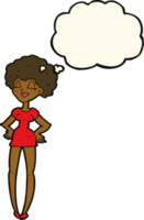 cartoon happy woman with hands on hips with thought bubble png