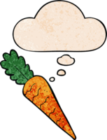 cartoon carrot with thought bubble in grunge texture style png