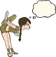 cartoon viking girl bowing with thought bubble png