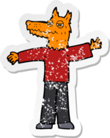 retro distressed sticker of a cartoon happy fox man png