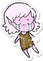 distressed sticker of a cartoon crying elf girl png