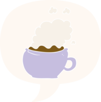 dessin animé chaud tasse de café avec discours bulle dans rétro style png