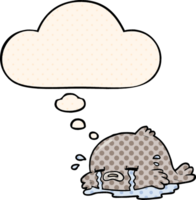 cartoon crying fish with thought bubble in comic book style png