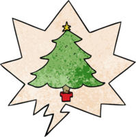 cartoon christmas tree with speech bubble in retro texture style png