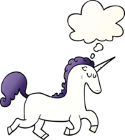 cartoon unicorn with thought bubble in smooth gradient style png