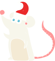 flat color illustration of mouse in christmas hat png