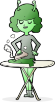 cartoon alien woman ironing png