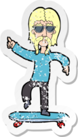 retro distressed sticker of a cartoon old skater png