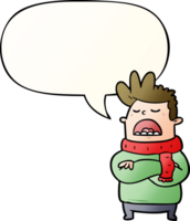 cartoon obnoxious man in winter clothes with speech bubble in smooth gradient style png