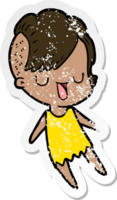 distressed sticker of a cute cartoon girl with hipster haircut png