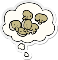 cartoon chopped mushrooms with thought bubble as a printed sticker png