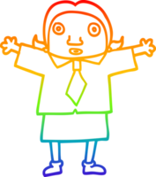 rainbow gradient line drawing of a cartoon school girl png