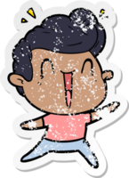 distressed sticker of a cartoon excited man png