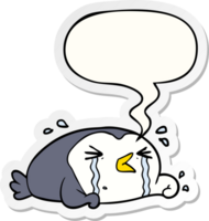 cartoon crying penguin with speech bubble sticker png