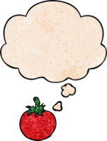 cartoon tomato with thought bubble in grunge texture style png