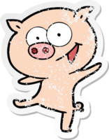 distressed sticker of a cheerful dancing pig cartoon png
